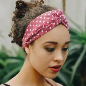 Red Polka Dot & Stripe Twist Headband