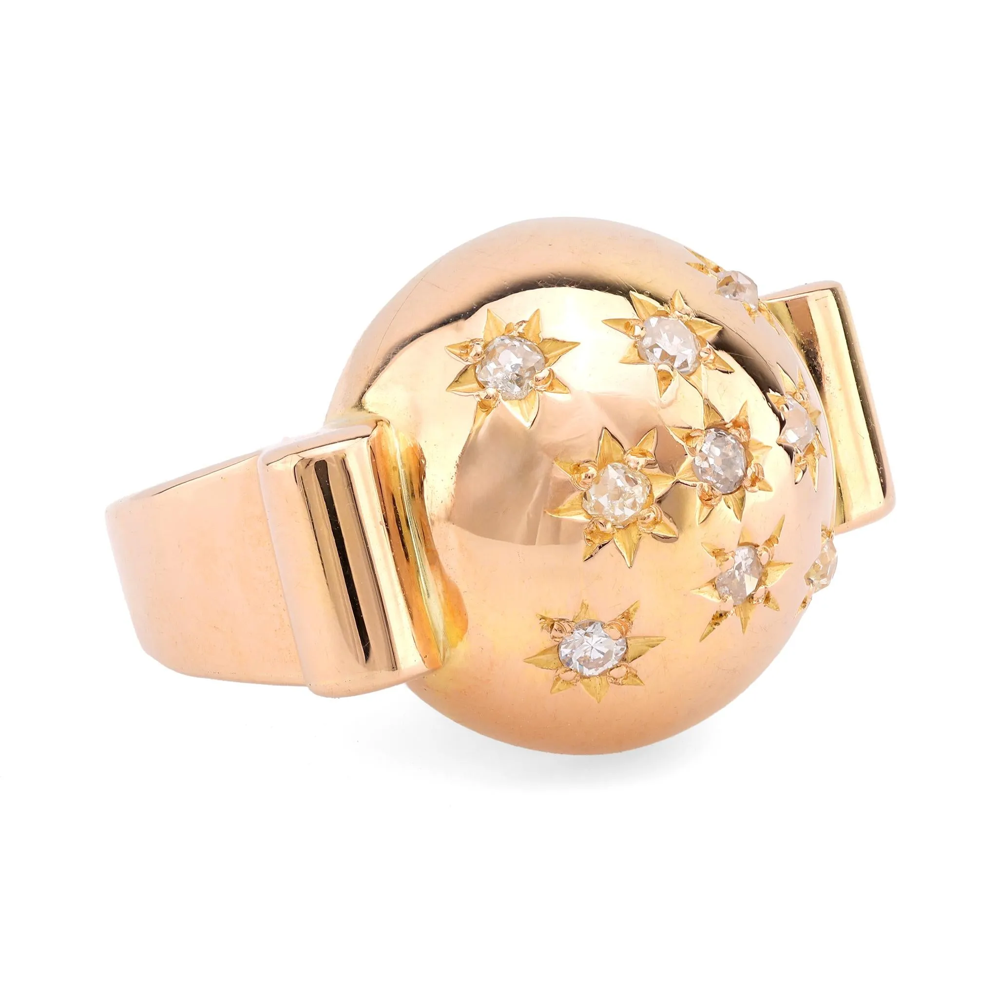 Retro French Diamond 18K Rose Gold Constellation Ball Ring