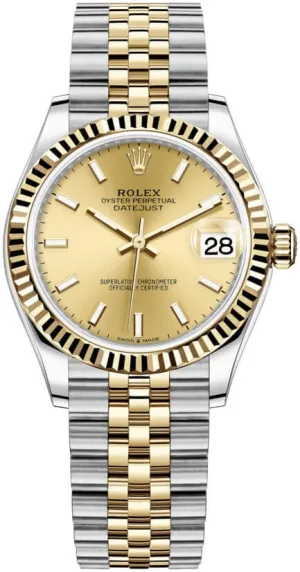 Rolex Datejust 31 Steel and Yellow Gold Datejust 31mm - Fluted Bezel - Champagne Index Dial - Jubilee 278273