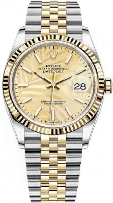 Rolex Datejust 36mm Steel and Yellow Gold  Fluted Palm Dial Jubilee Bracelet (Ref# 126233)