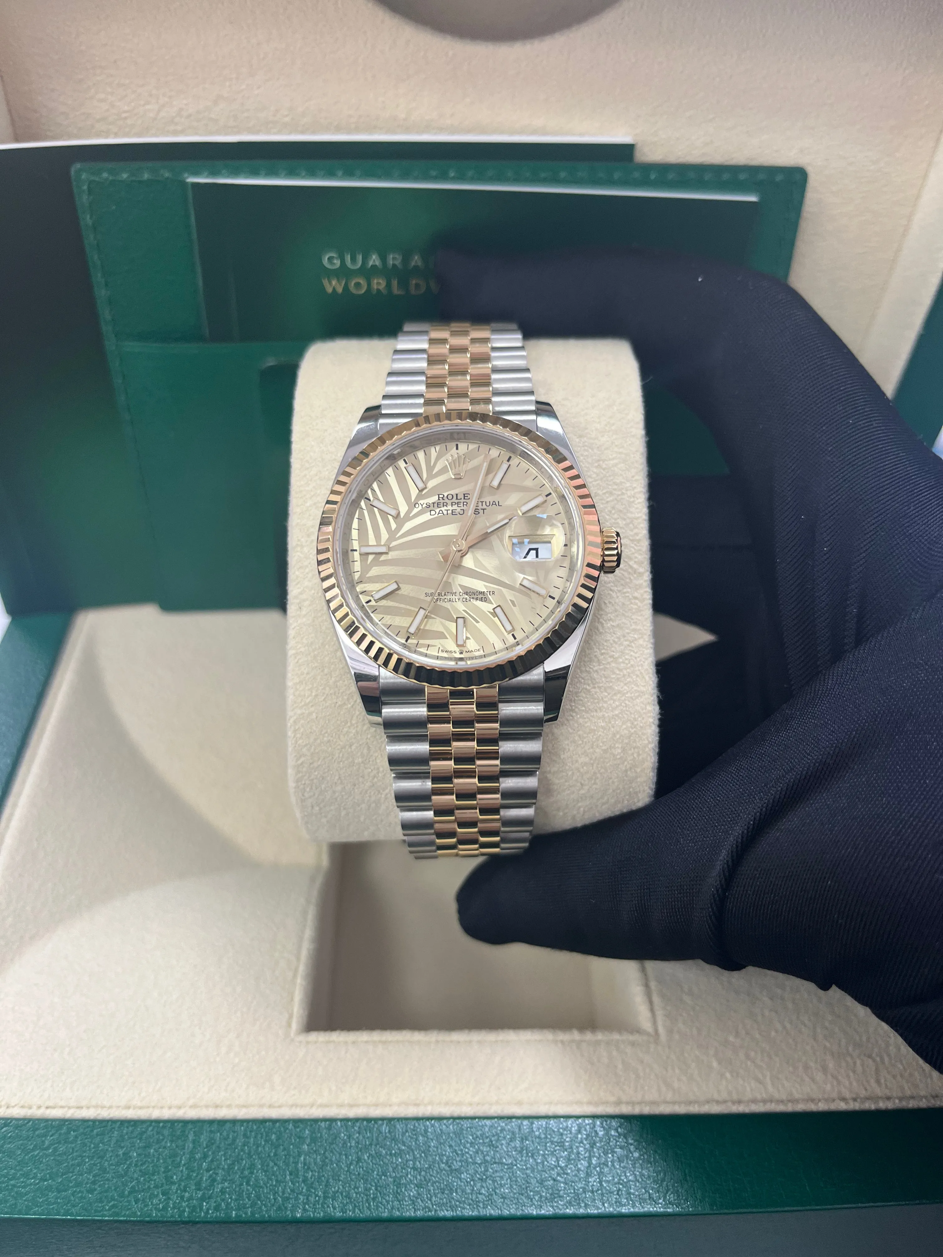 Rolex Datejust 36mm Steel and Yellow Gold  Fluted Palm Dial Jubilee Bracelet (Ref# 126233)