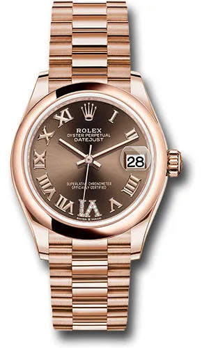 Rolex Everose Gold Datejust 31 Watch - Domed Bezel - Chocolate Diamond Six Dial - President Bracelet 278245 chodr6p