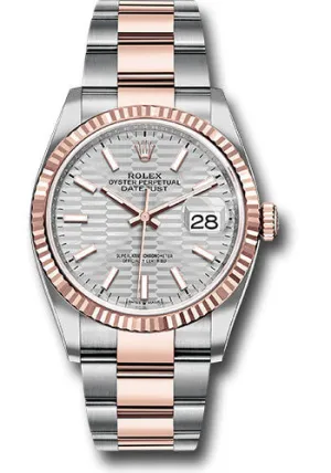 Rolex Everose Rolesor Datejust 36 Watch - Fluted Bezel - Silver Fluted Motif Index Dial - Oyster Bracelet - 126231 sflmio