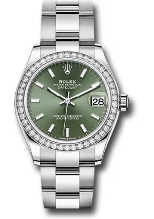 Rolex Steel and White Gold Datejust 31 Watch - Diamond Bezel - Mint Green Index Dial - Oyster Bracelet - 278384RBR mgio