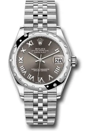 Rolex Steel and White Gold Datejust 31 Watch - Domed 24 Diamond Bezel - Dark Grey Roman Dial - Jubilee Bracelet - 2020 Release - 278344RBR dkgrj