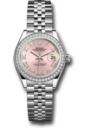 Rolex Steel and White Gold Rolesor Lady-Datejust 28 Watch - 44 Diamond Bezel - Pink Roman Dial - Jubilee Bracelet - 279384RBR prj