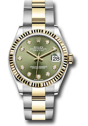 Rolex Steel and Yellow Gold Datejust 31 Watch - Fluted Bezel - Olive Green Diamond Dial - Oyster Bracelet 278273 ogdo