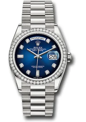 Rolex White Gold Day-Date 36 Watch - Diamond Bezel - Blue Ombre« Diamond Dial - President Bracelet - 128349RBR blodp