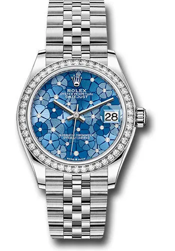 Rolex White Rolesor Datejust 31 Watch - Diamond Bezel - Azzurro Blue Floral Motif Diamond Dial - Jubilee Bracelet 278384rbr azflomdj