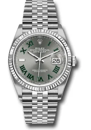 Rolex White Rolesor Datejust 36 Watch - Fluted Bezel - Slate Roman Dial - Jubilee Bracelet - 126234 slgrj