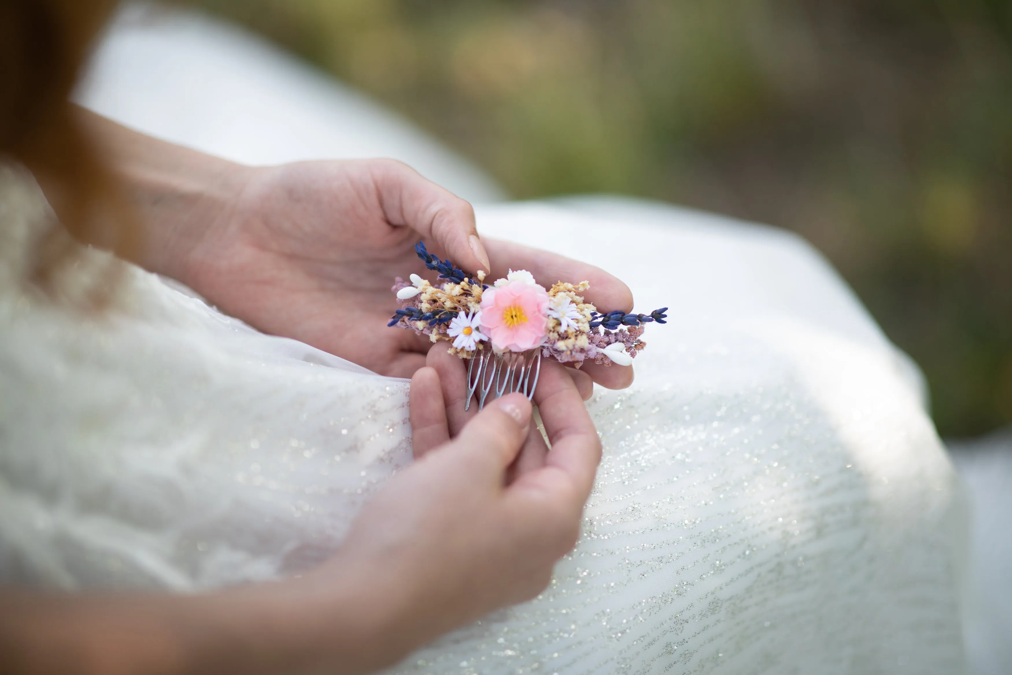 Romantic flower mini hair comb Wedding flower comb Decorative Romantic style Bridal hair comb Magaela Bridal accessories Flowers Lavender