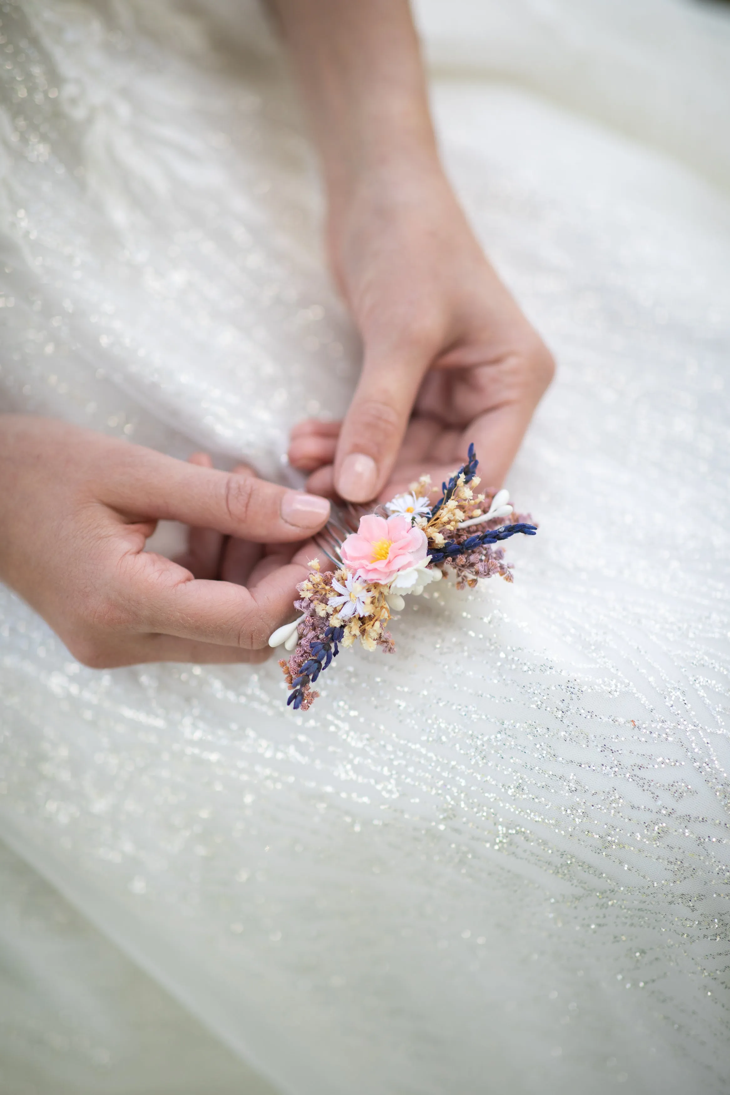 Romantic flower mini hair comb Wedding flower comb Decorative Romantic style Bridal hair comb Magaela Bridal accessories Flowers Lavender