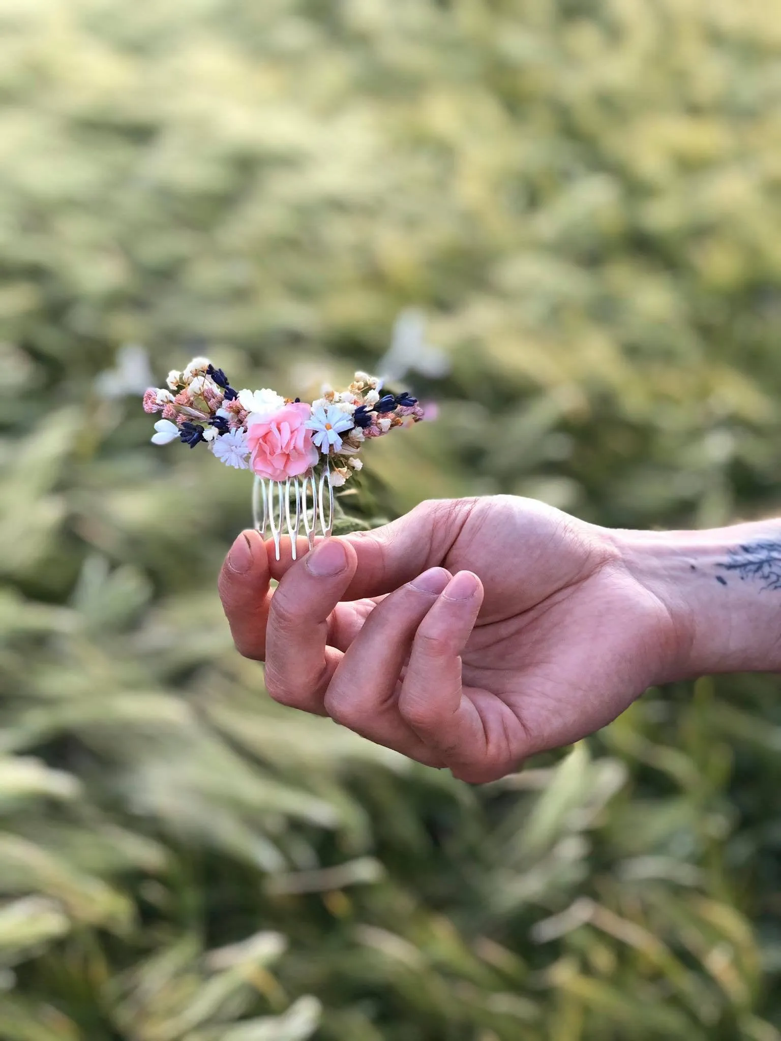 Romantic flower mini hair comb Wedding flower comb Decorative Romantic style Bridal hair comb Magaela Bridal accessories Flowers Lavender