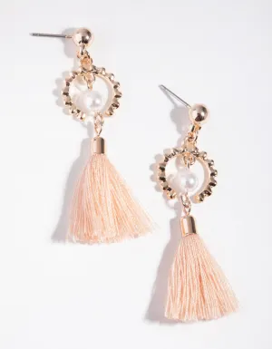 Rose Gold Pearl Tassel Drop Earrings