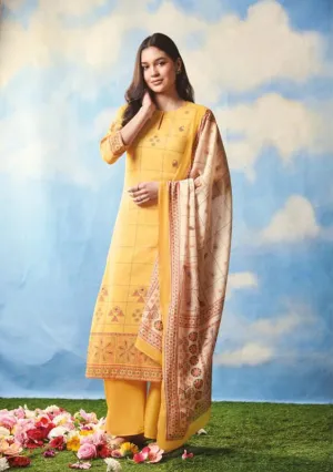 Saadgi Cambric Cotton Women Unstitched Yellow Suit Set