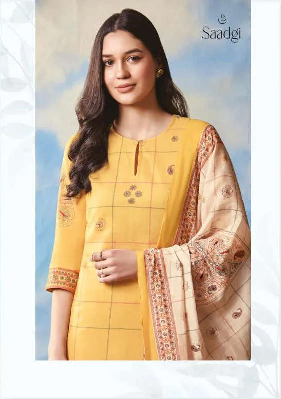 Saadgi Cambric Cotton Women Unstitched Yellow Suit Set