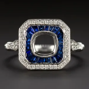 SAPPHIRE 5.5mm HALO ENGAGEMENT RING SETTING CUSHION ROUND SQUARE ART DECO STYLE