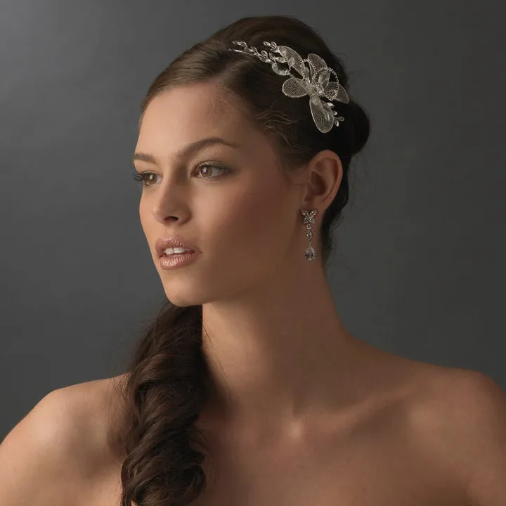 Silver Dainty Flower Crystal Mesh Bridal Headband