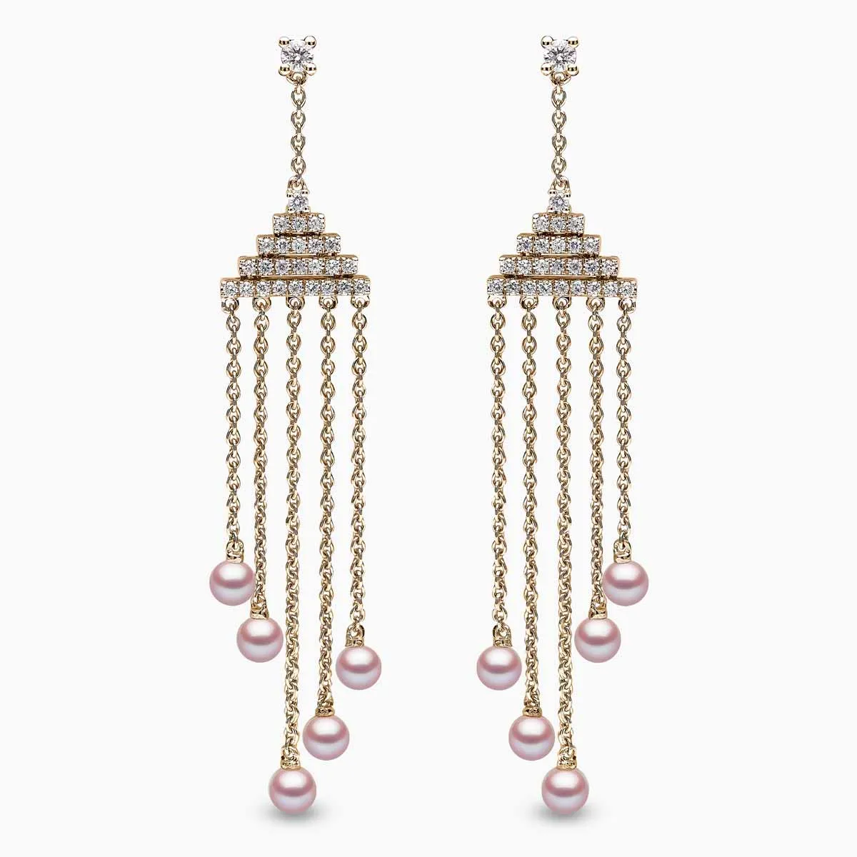 Sleek 18K Gold Pearl and Diamond Geometric Drop Earrings