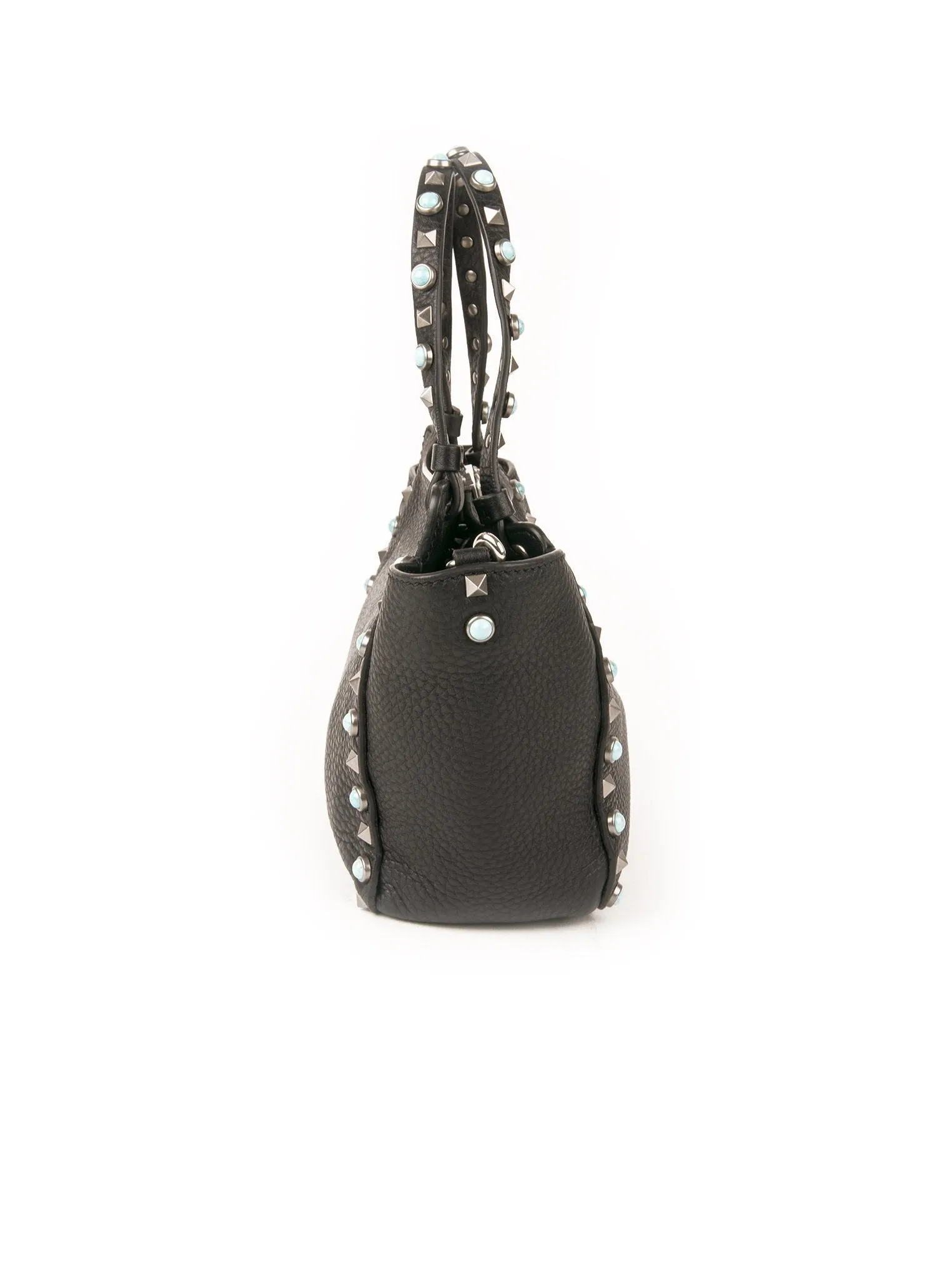 Small Rolling Rockstud Shoulder Bag - Black