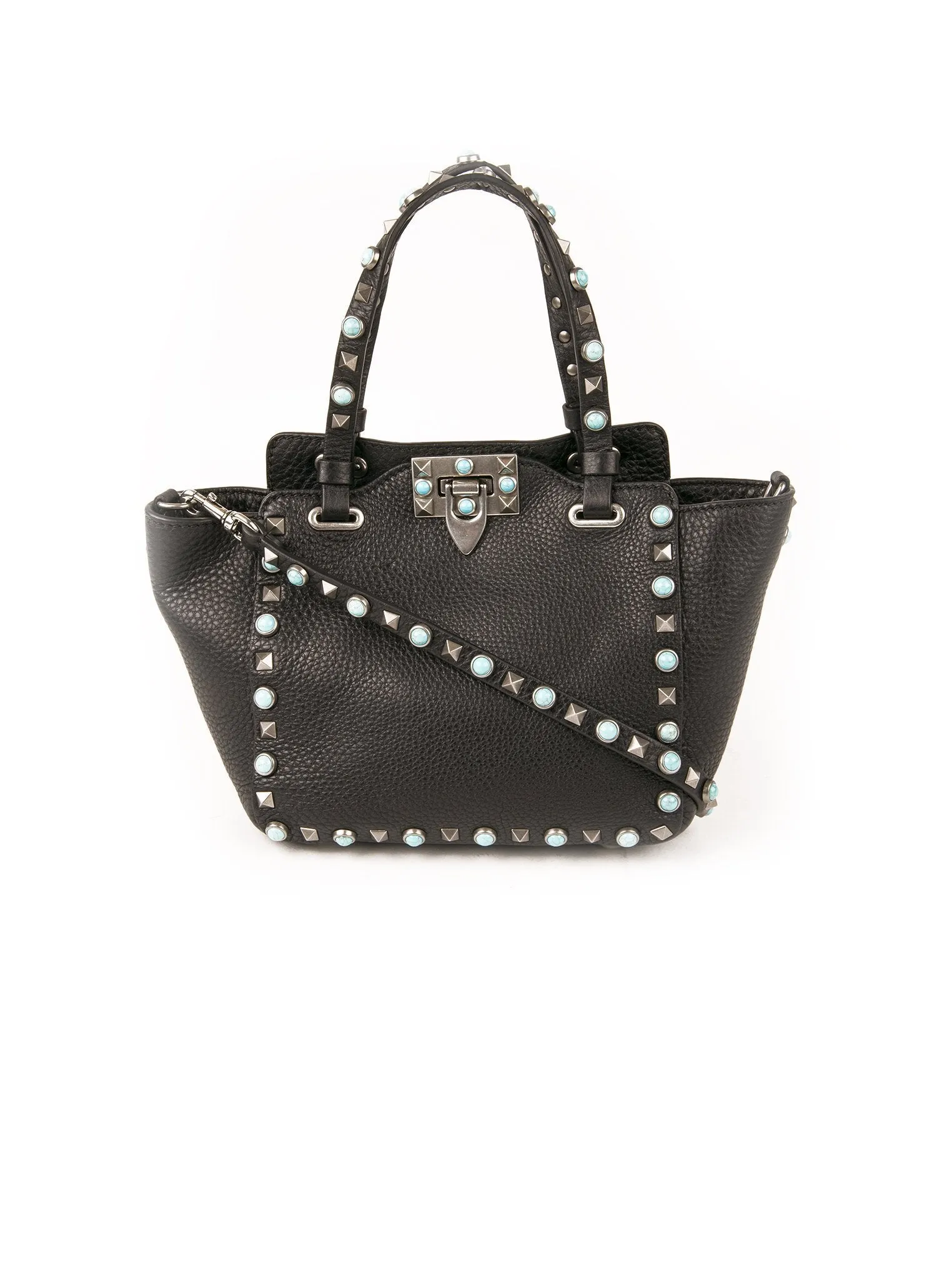 Small Rolling Rockstud Shoulder Bag - Black