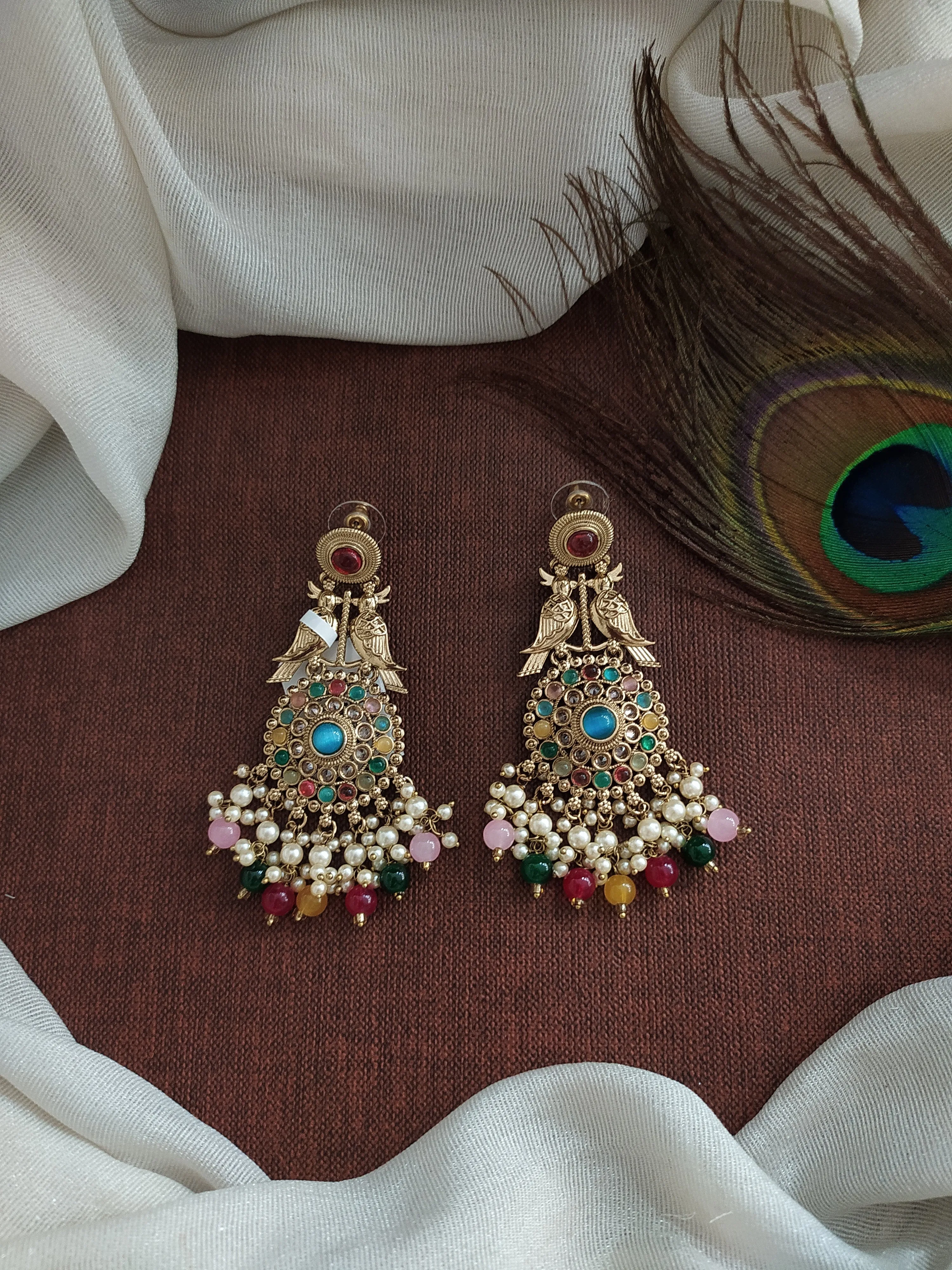 Sonal Fashion's Exquisite Mehandi Brilliance Uncut Polki Navratna Earrings