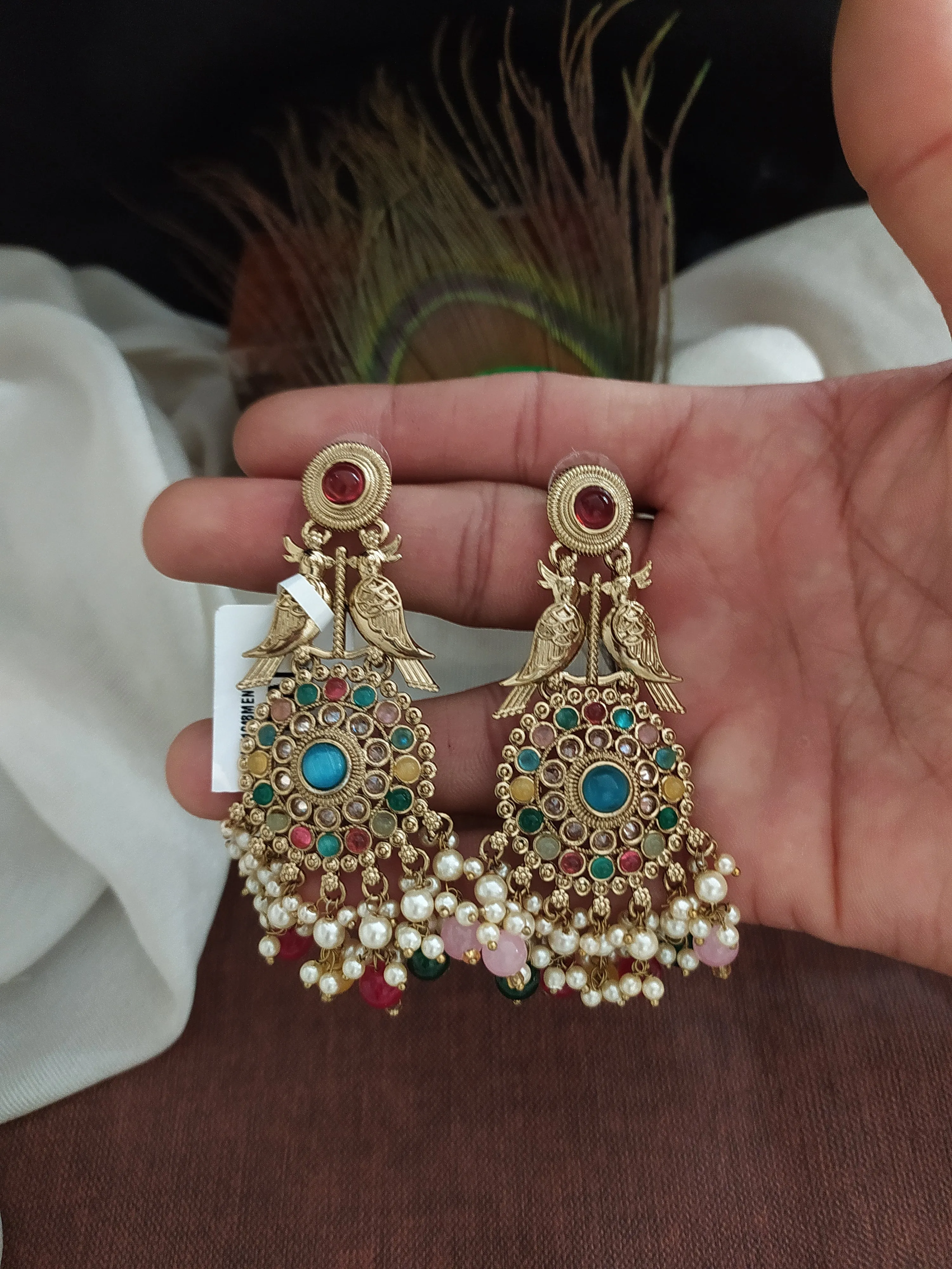 Sonal Fashion's Exquisite Mehandi Brilliance Uncut Polki Navratna Earrings