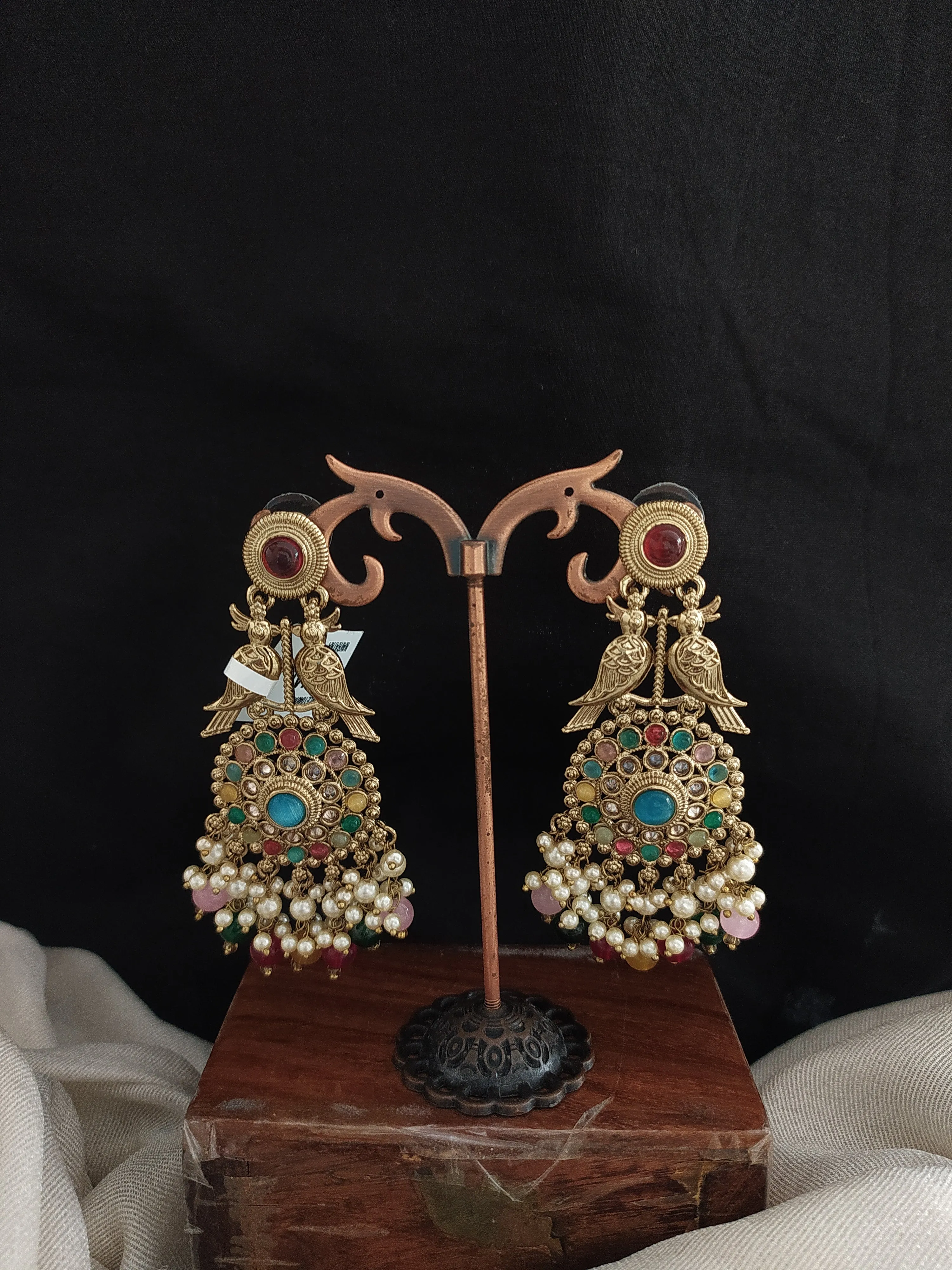 Sonal Fashion's Exquisite Mehandi Brilliance Uncut Polki Navratna Earrings