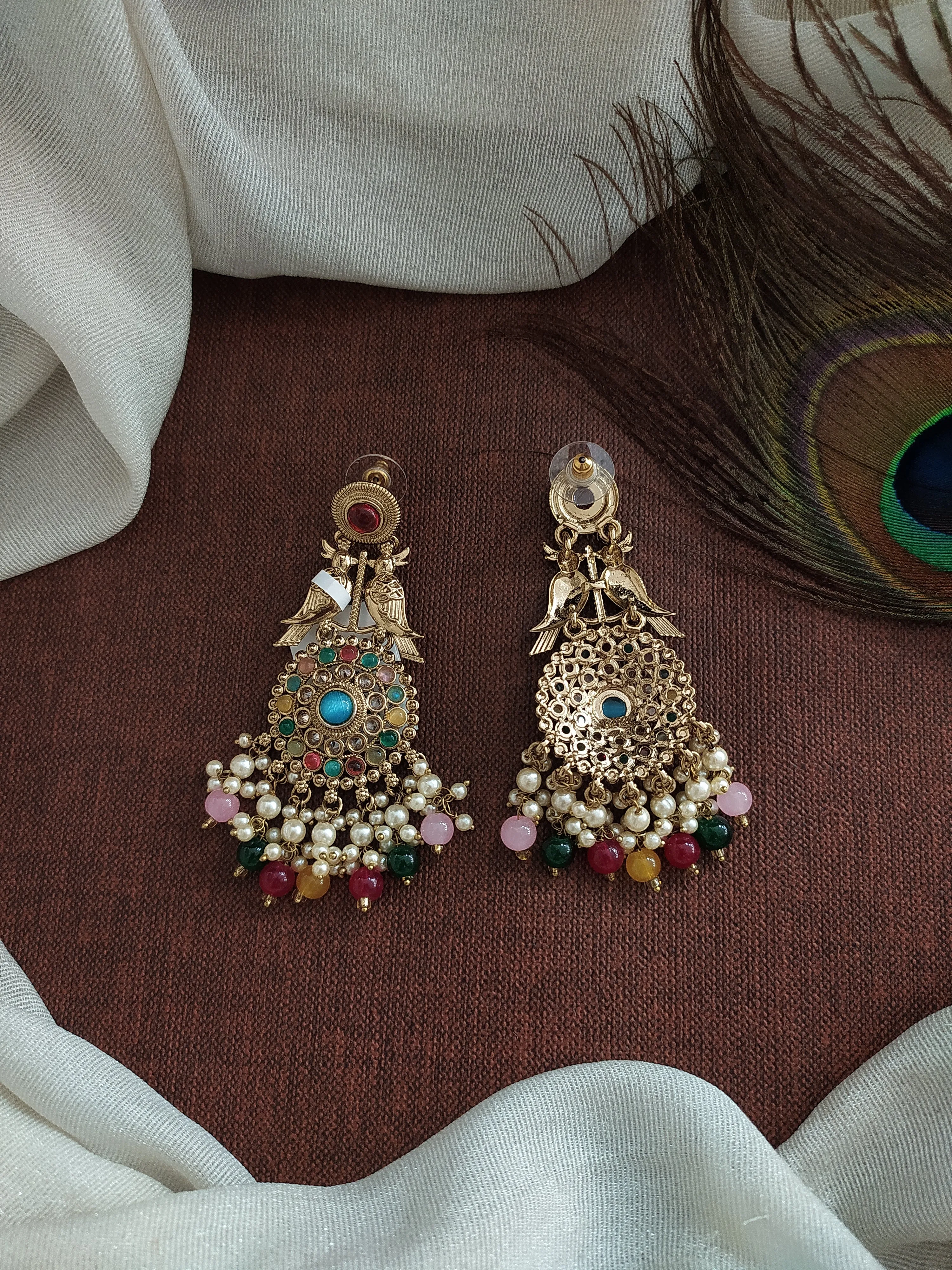 Sonal Fashion's Exquisite Mehandi Brilliance Uncut Polki Navratna Earrings