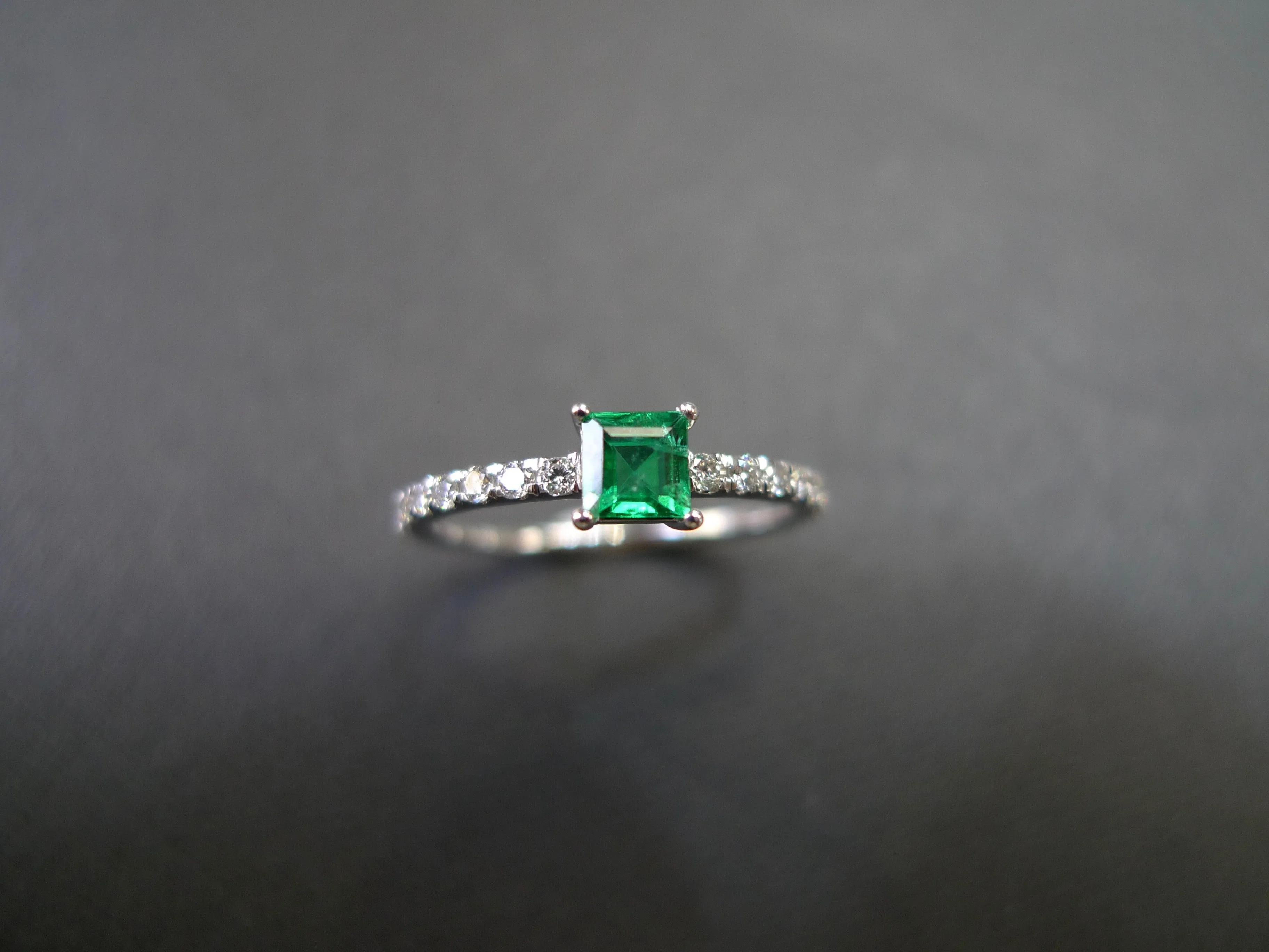 Square Cut Emerald and Diamond Ring