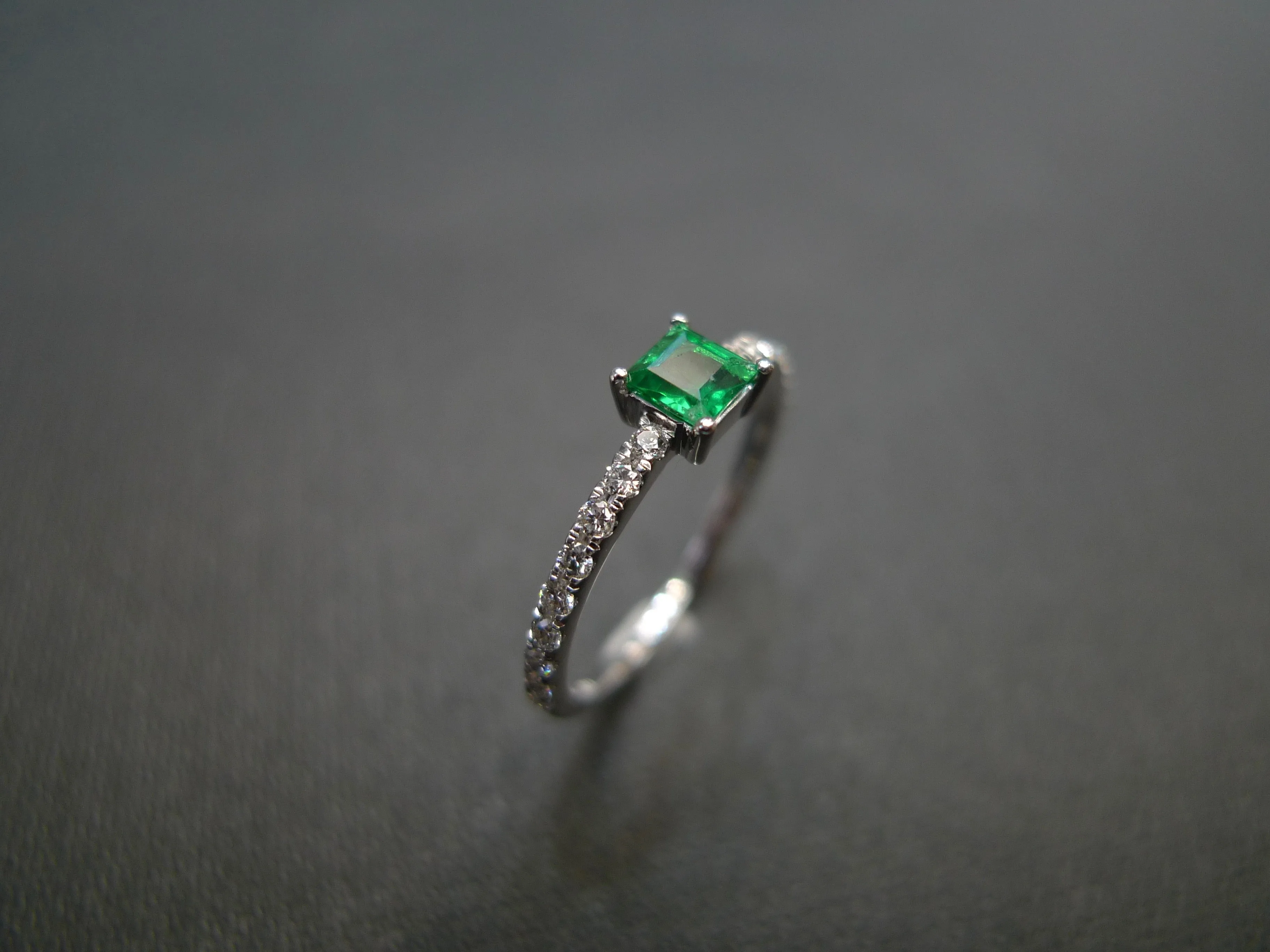 Square Cut Emerald and Diamond Ring