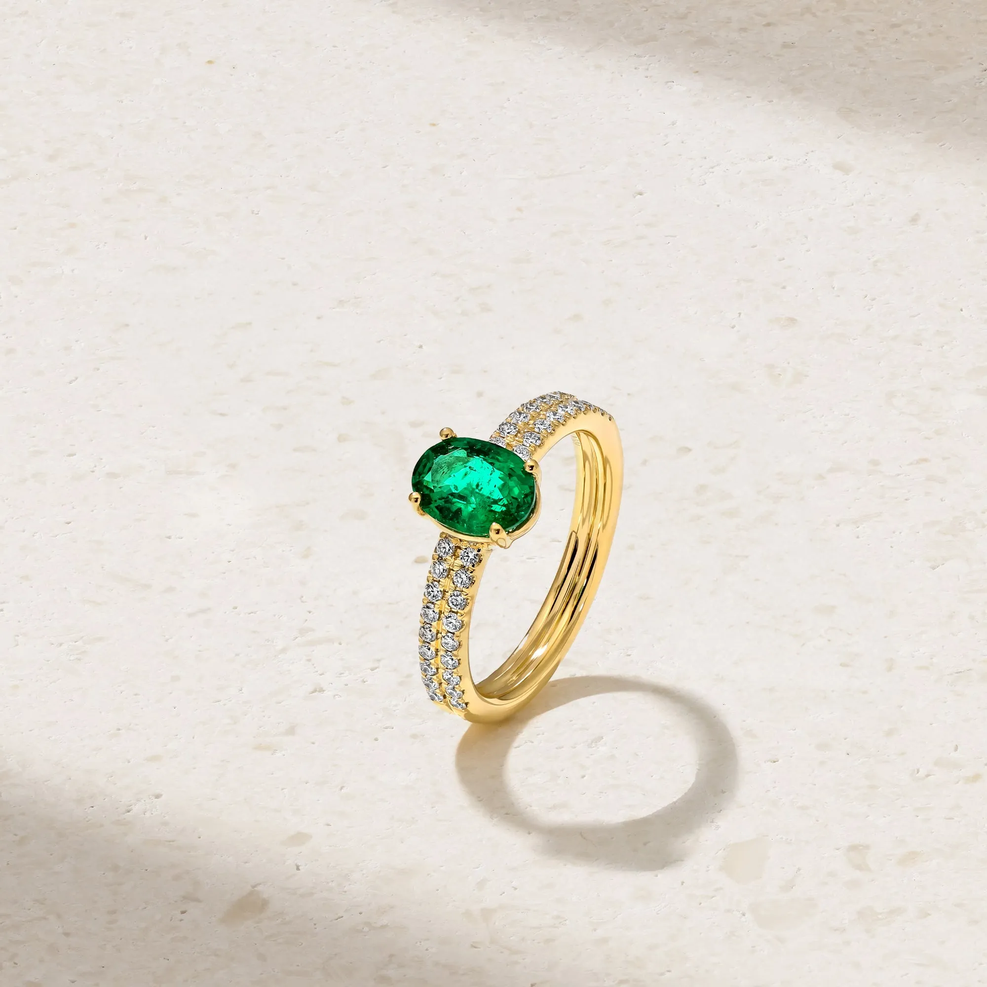 Stacked Band Emerald and Diamond Ring