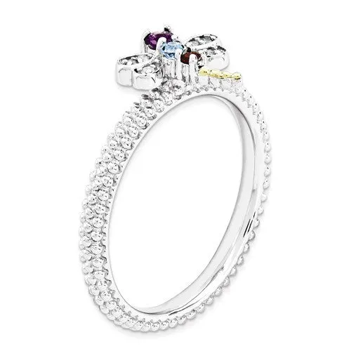 Sterling Silver & 14k Gold Stackable Expressions Gemstone Diamond Dragonfly Ring