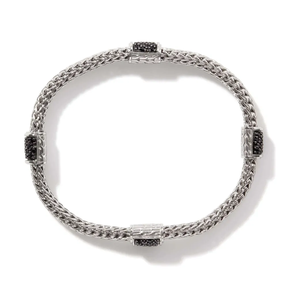 Sterling Silver Icon Black Sapphire Station Bracelet