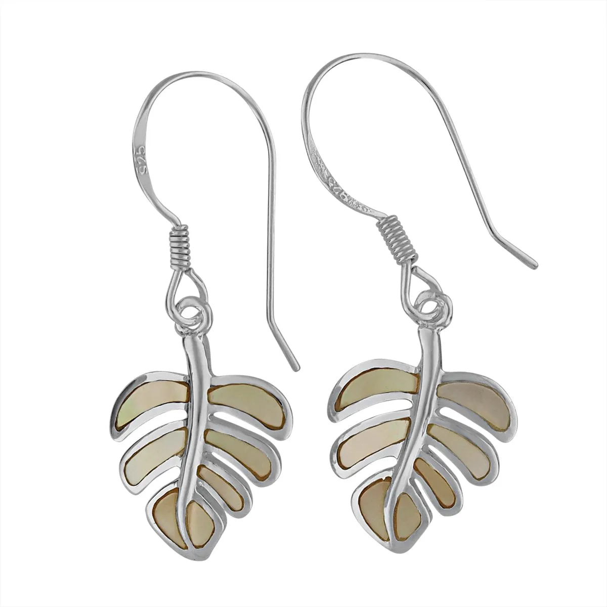 Sterling Silver Mother of Pearl Monstera Dangle Earrings