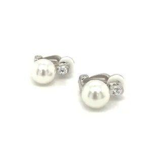 Sterling Silver Pearl And Cz Clip On Earrings