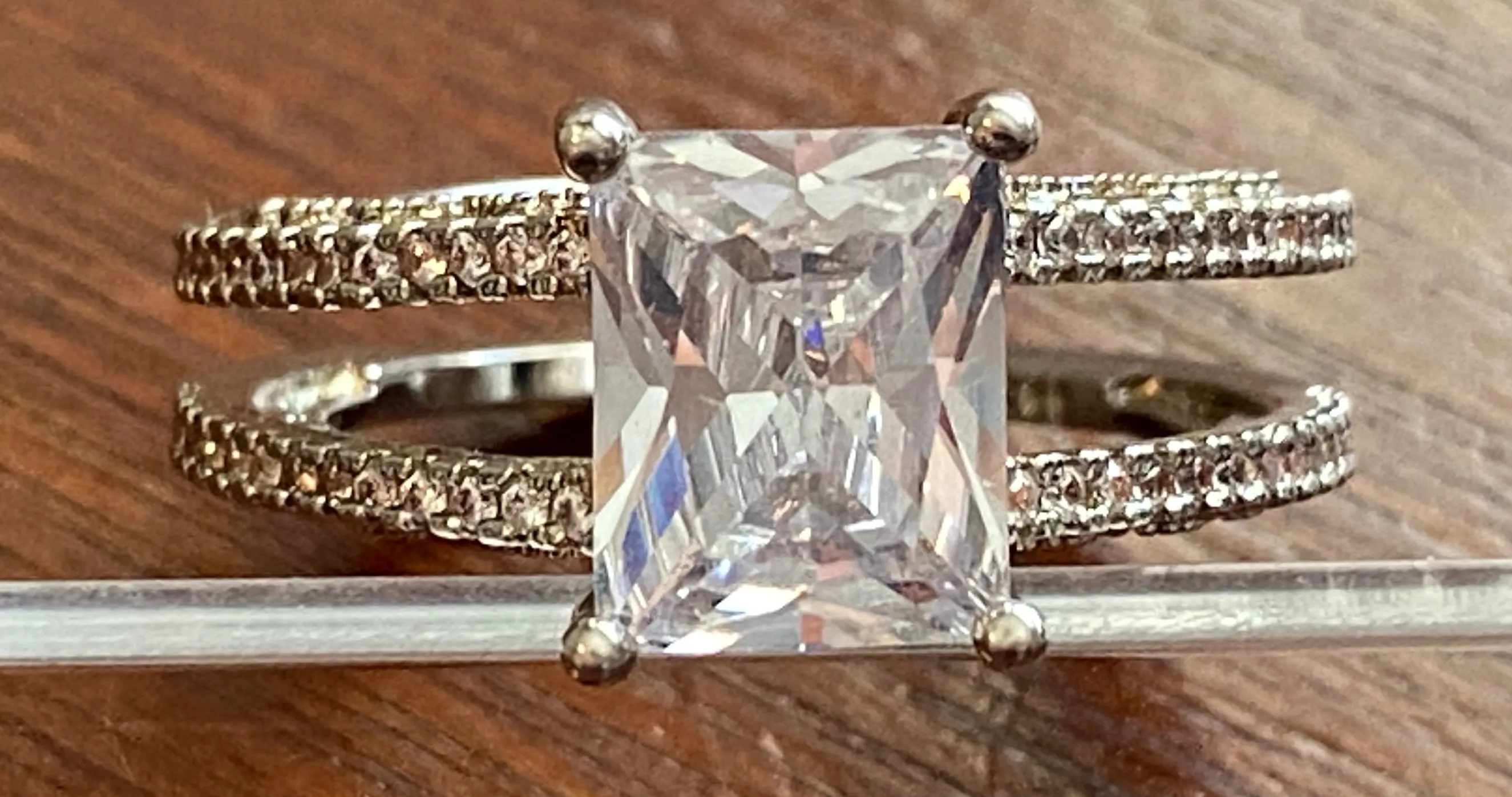 Sterling Silver Square Cut CZ Solitaire Engagement Ring Sz 8.5