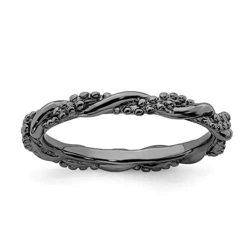 Sterling Silver Stackable Expressions Black Plated Twist Ring