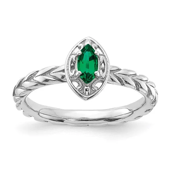 Sterling Silver Stackable Expressions Created Emerald Marquise Ring