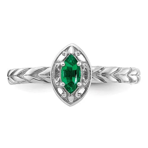 Sterling Silver Stackable Expressions Created Emerald Marquise Ring