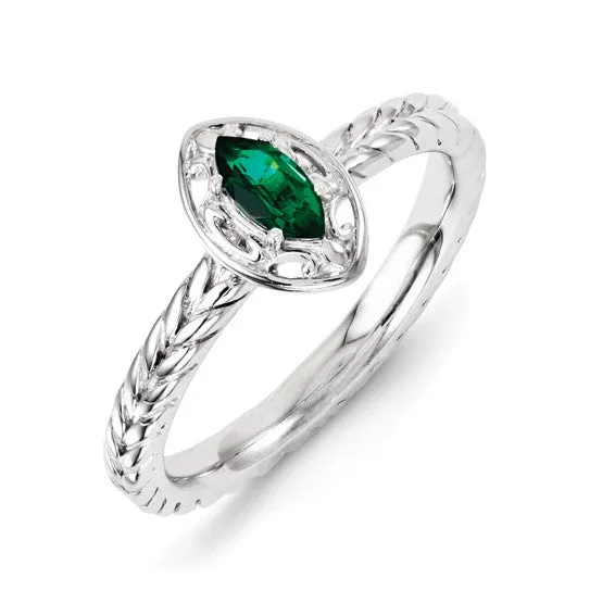 Sterling Silver Stackable Expressions Created Emerald Marquise Ring