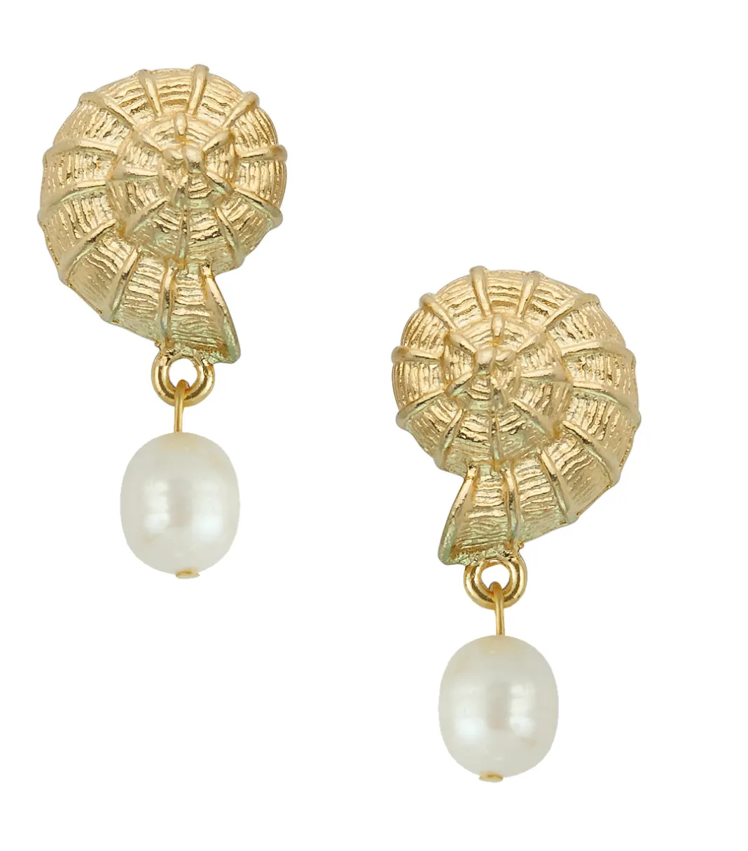 Susan Shaw Gold Shell Pearl Earrings