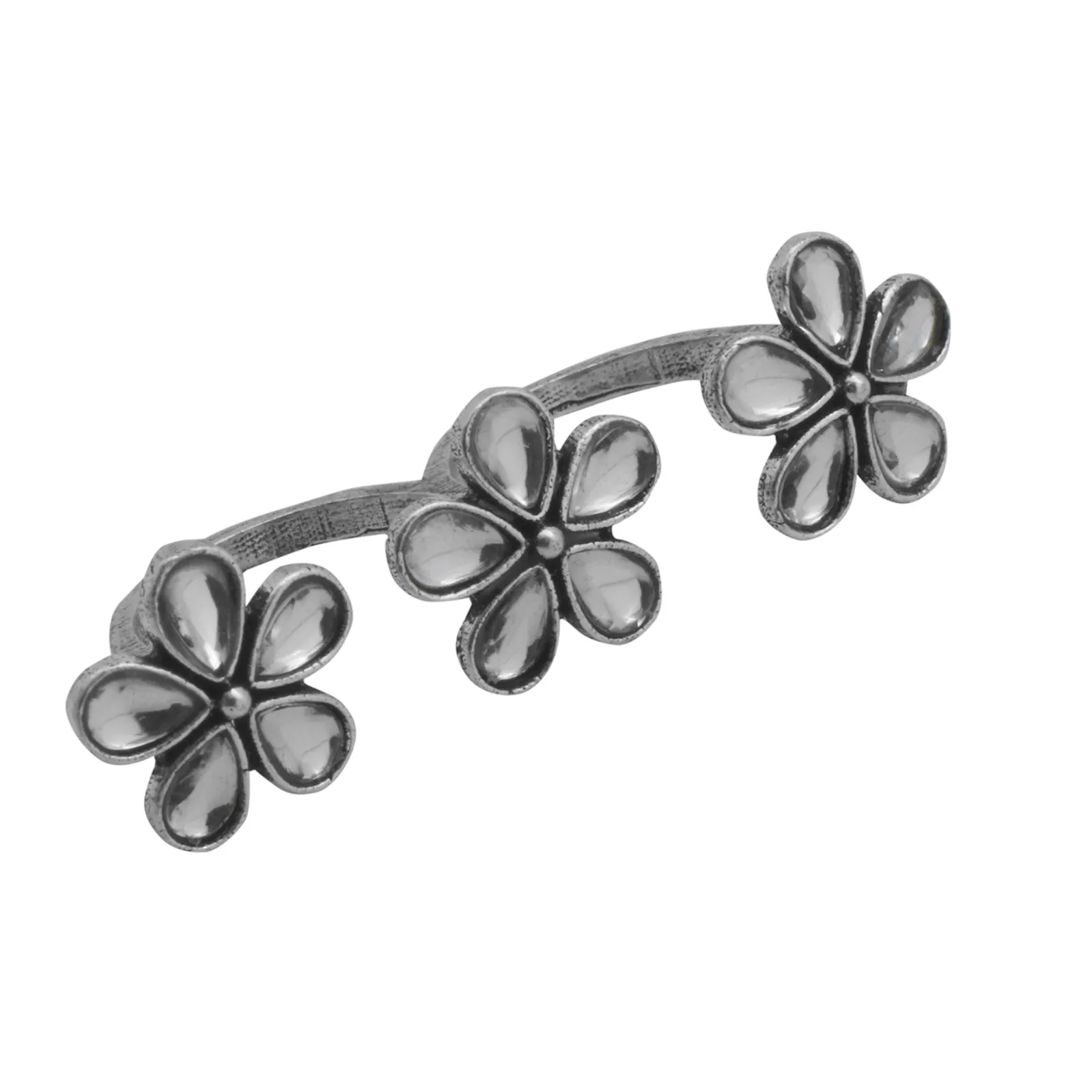 Teejh Bloom Polki Silver Oxidized Dual Ring