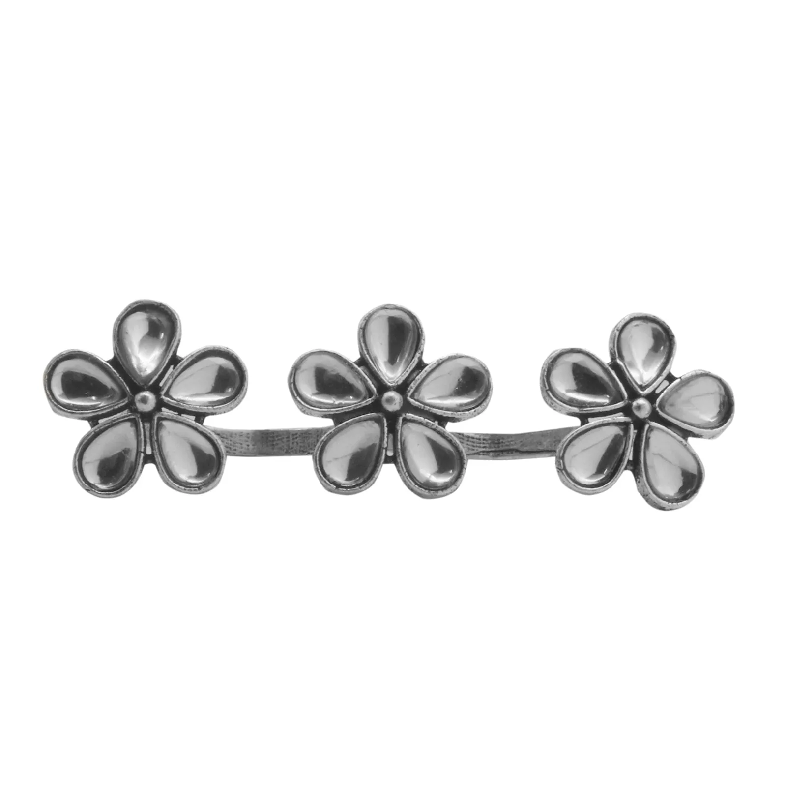 Teejh Bloom Polki Silver Oxidized Dual Ring