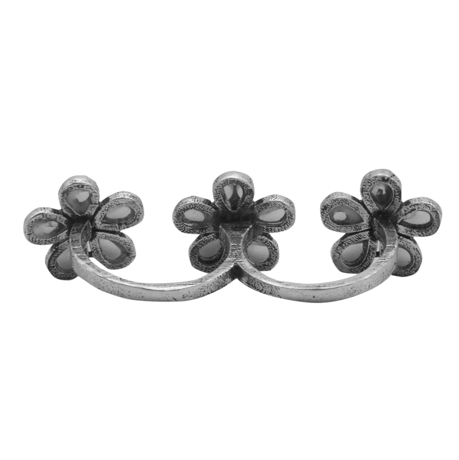 Teejh Bloom Polki Silver Oxidized Dual Ring