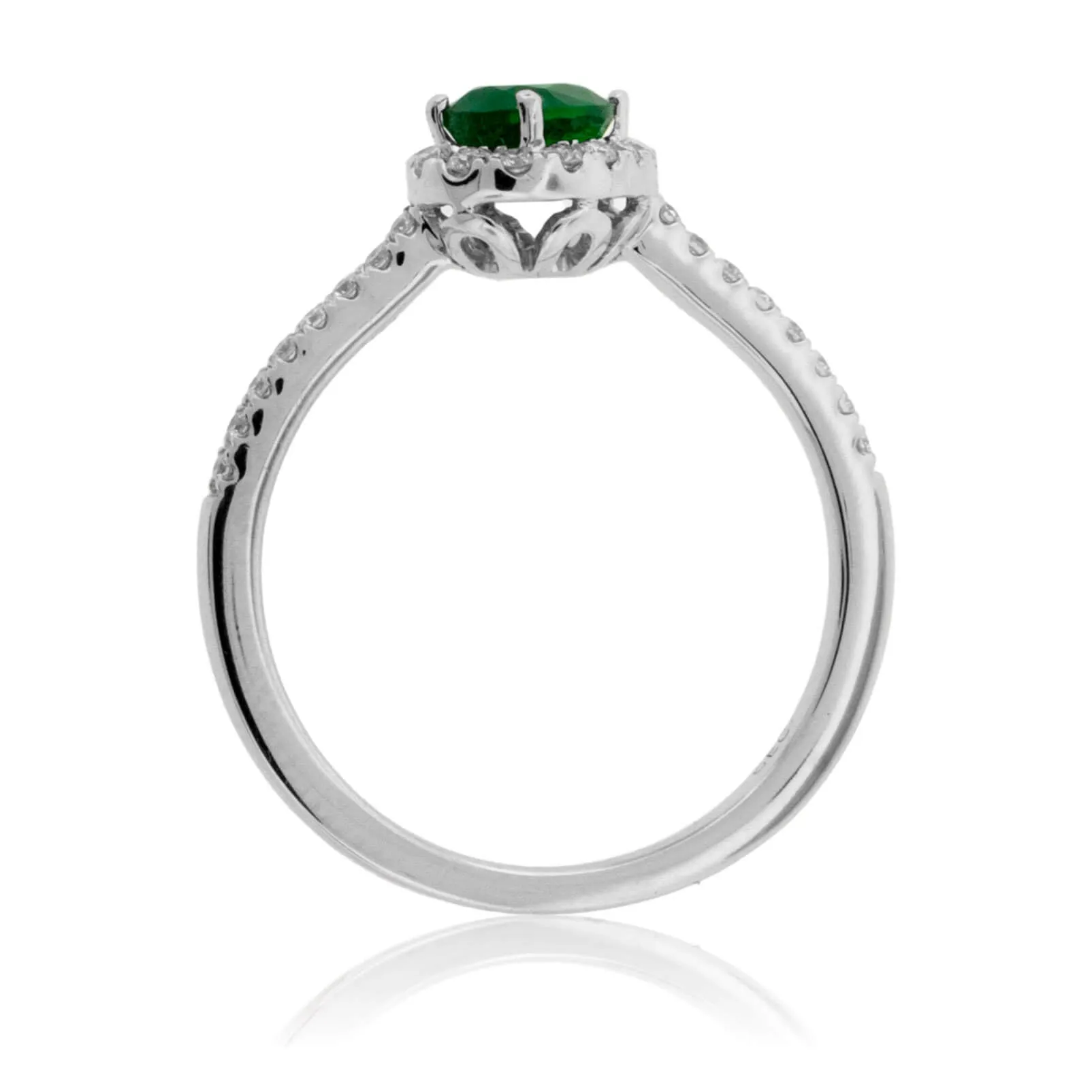 Tilted Oval Green Emerald & Diamond Halo Style Gold Ring