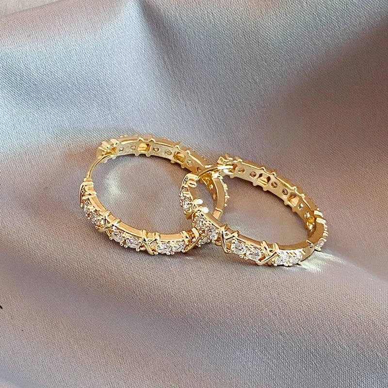 VAIGE Elegant Zircon & Metal Geometric Hoop Earrings - Classic Luxury Jewelry for Weddings and Parties