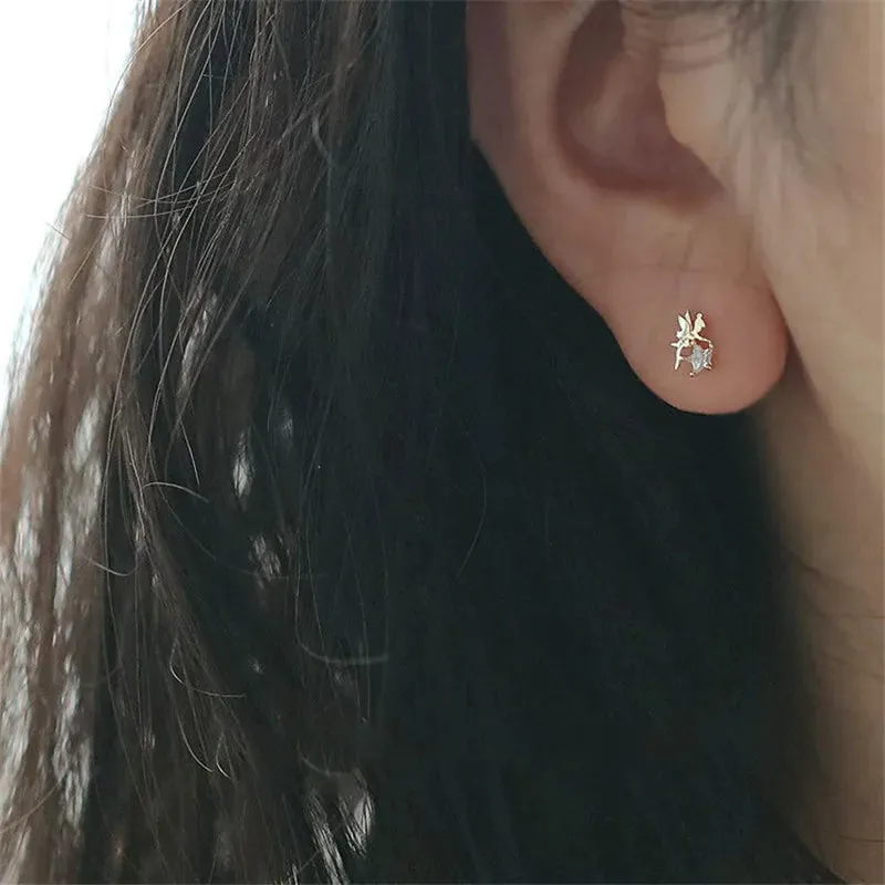 VAIGE Shiny Zircon Star Elf S925 Sterling Silver Stud Earrings - Lucky Charm Banquet Jewelry