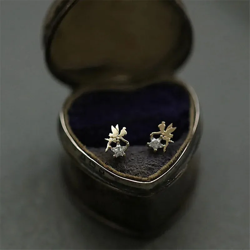 VAIGE Shiny Zircon Star Elf S925 Sterling Silver Stud Earrings - Lucky Charm Banquet Jewelry