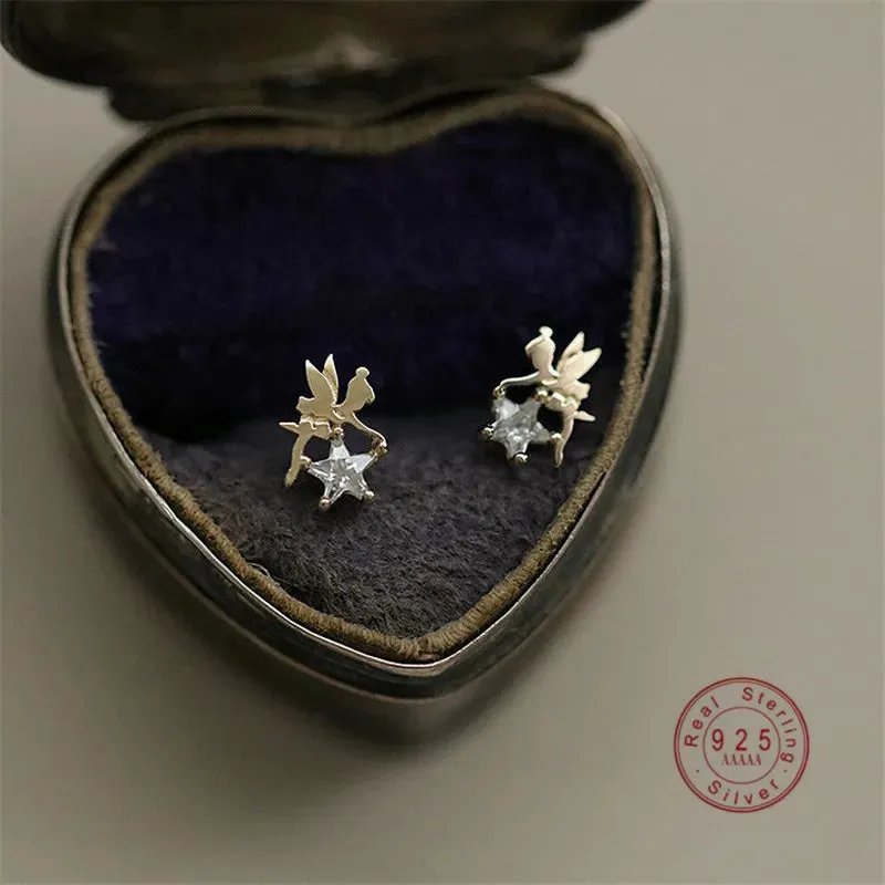 VAIGE Shiny Zircon Star Elf S925 Sterling Silver Stud Earrings - Lucky Charm Banquet Jewelry